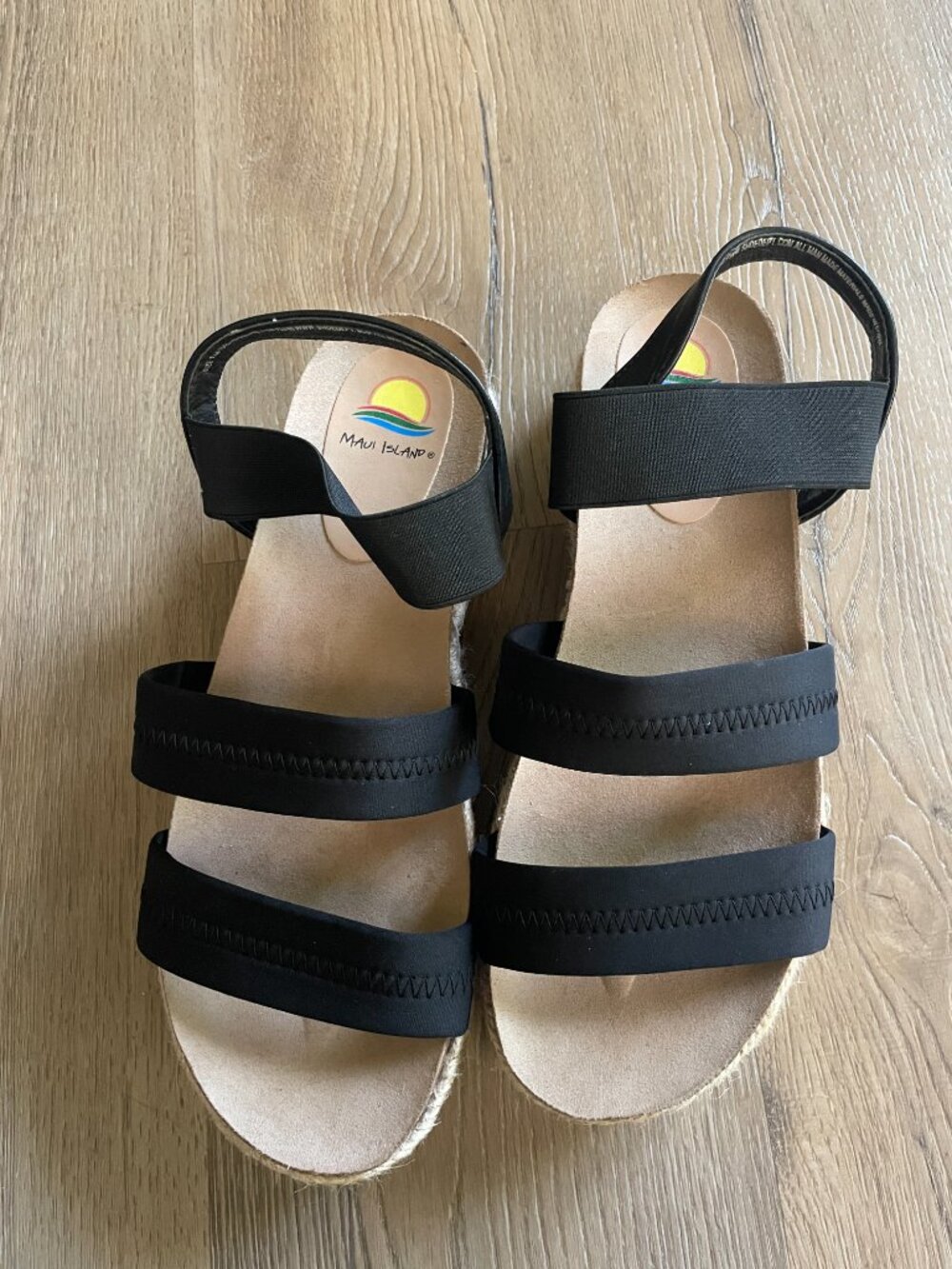 Maui Island Women's Black Tan Fabric Upper Sandals Resort 11M